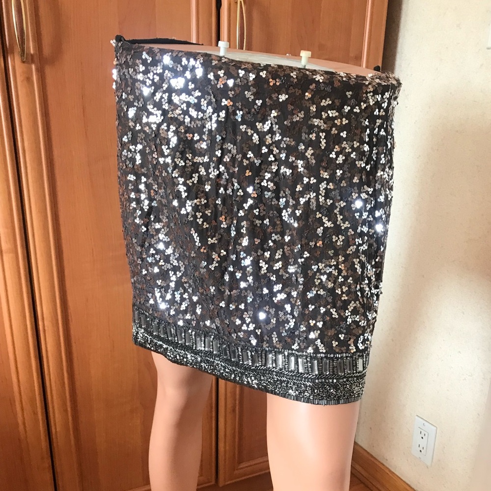 Gudi dark olive mini sequenced skirt. New with tags. Size 6.